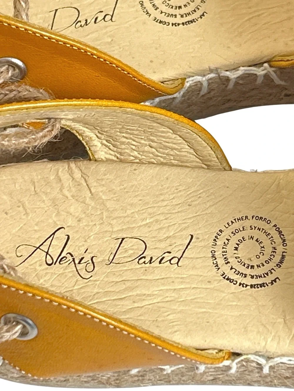 Rare Alexis David Hand Tooled Artisan Leather Espadrille Sandals - 8 - Yellow